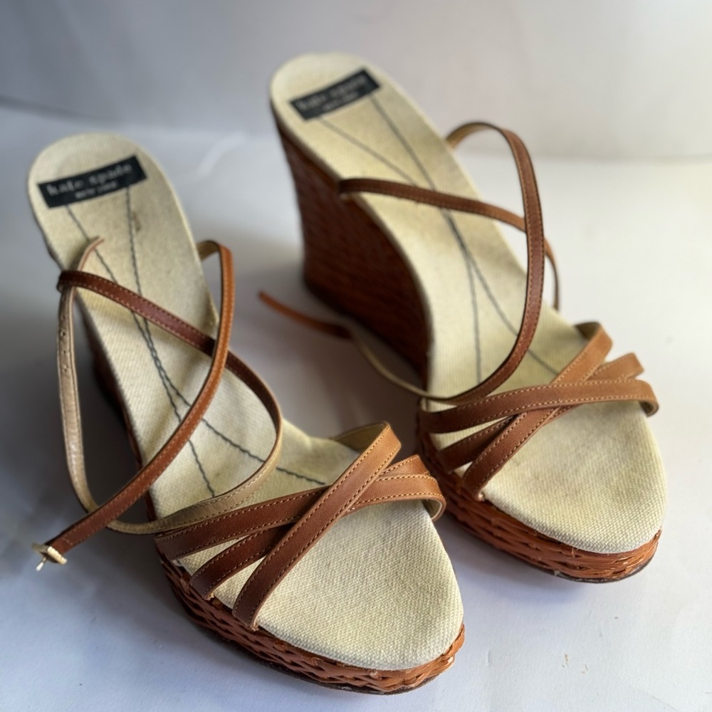 Kate Spade wedges in camel brown 4inches by 1inch wedge!